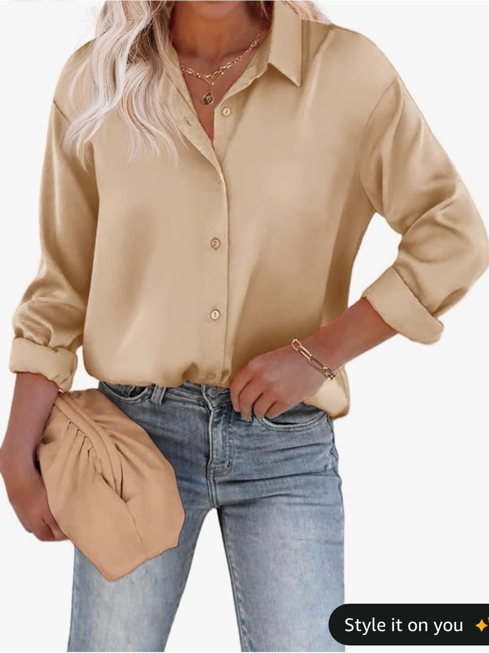 Women’s Classic Button-Up Shirt in Beige